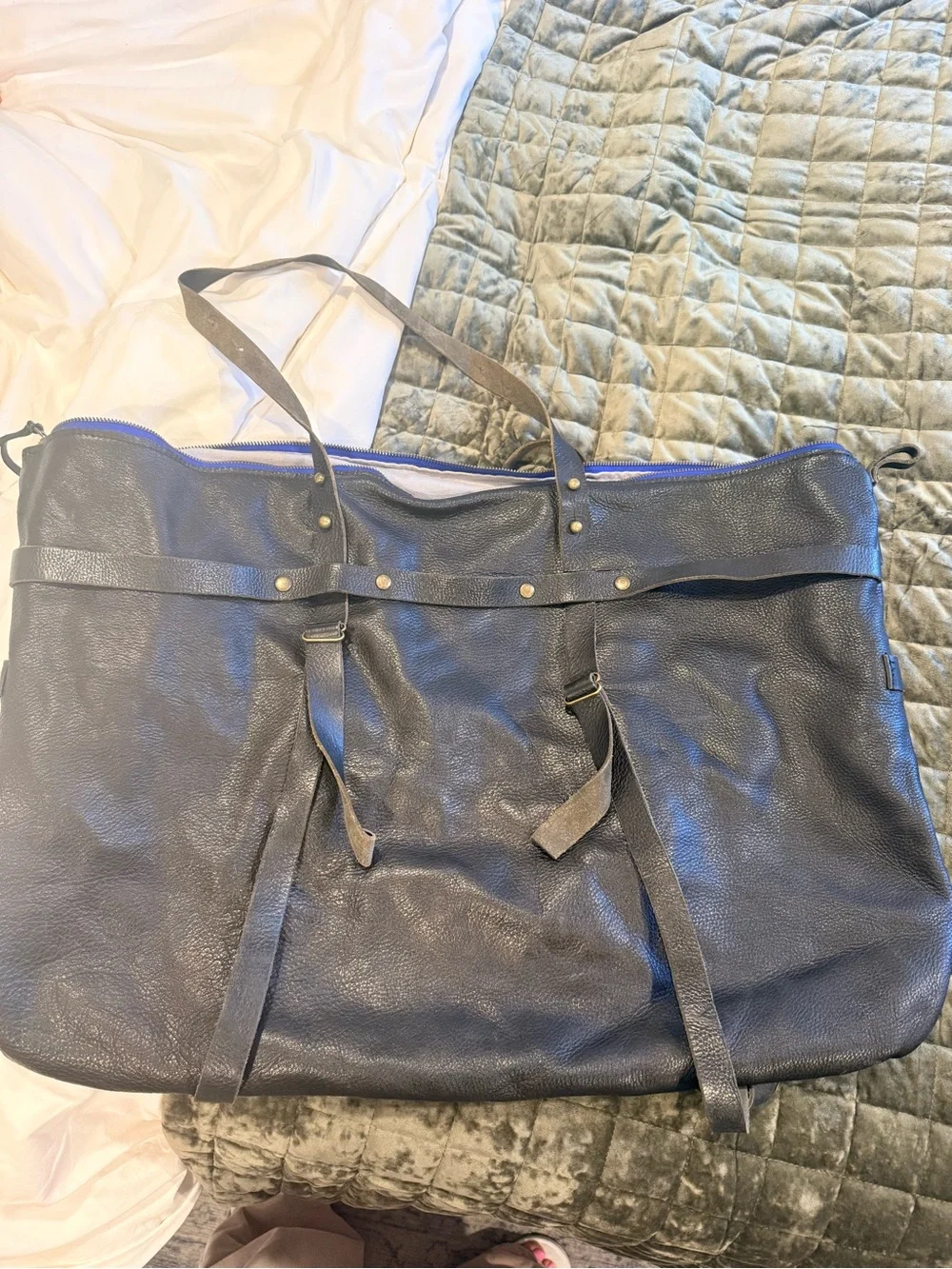 Large Textured Leather Tote Bag backpack adjustable strap in black - Picture 1 of 7